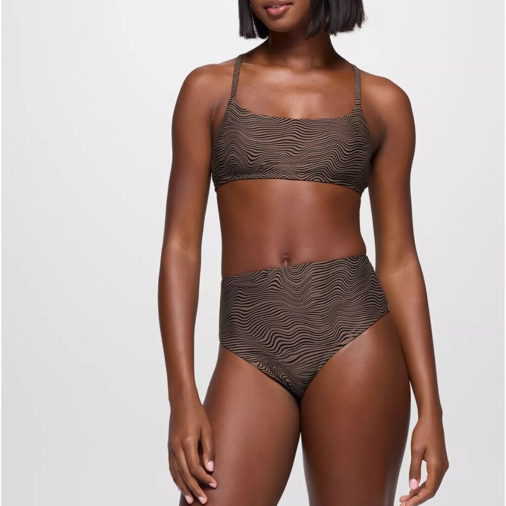 prAna Lahari High Rise Bikini Bottom Black Wave XS UPF 50 Eco Swim NWT